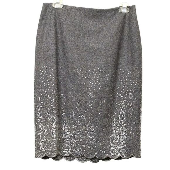 Talbots Wool Blend Sequined Pencil Skirt w/ Scallop Hem, Size 8, Gray/Silver NWT - Picture 4 of 8